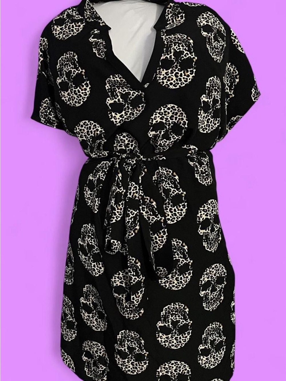 Black and Leopard Print Skull Dress 3X